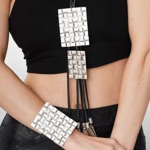 ZeyDor Interlinked Squares Leatherwork Necklace&Bracelet Set